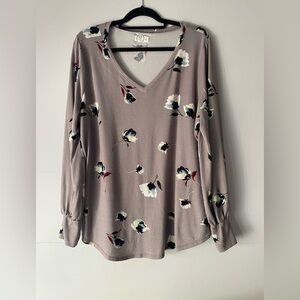 Maurices Floral V-Neck Long Sleeve Top
